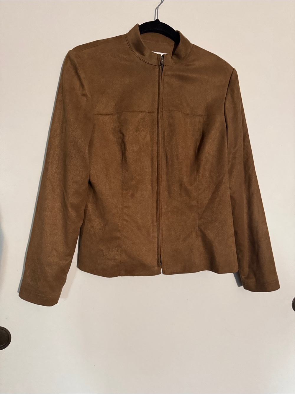 David Warren Womens  Brown Suede Zip-Front Jacket